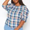 Asoph Plus Size Tartan Plaid Print Puff Sleeve Top 1 Asoph Plus Size Tartan Plaid Print Puff Sleeve Top -Curve Elegance Shop 2018051 128 1