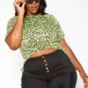Asoph Plus Size Leopard Print Crew Neck Shirt