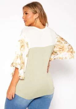 Asoph Plus Size Floral Sleeve Color Block Shirt -Curve Elegance Shop 2018205 151 2