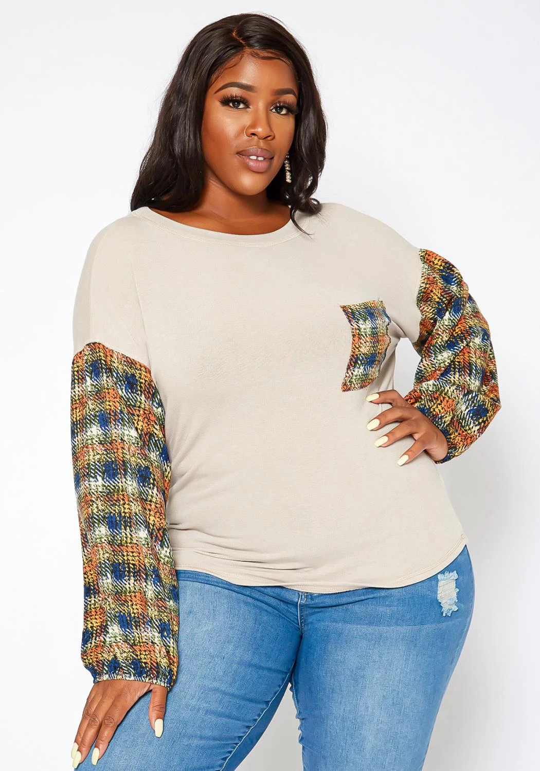 Asoph Plus Size Plaid Print Sweatshirt 4 Asoph Plus Size Plaid Print Sweatshirt - Image 2