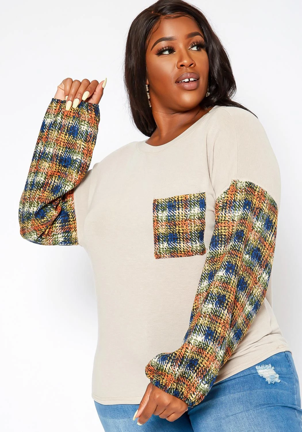 Asoph Plus Size Plaid Print Sweatshirt 3 Asoph Plus Size Plaid Print Sweatshirt