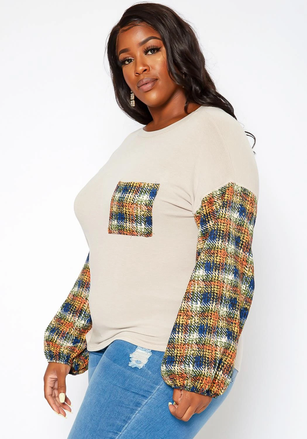 Asoph Plus Size Plaid Print Sweatshirt 5 Asoph Plus Size Plaid Print Sweatshirt - Image 3