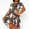Asoph Plus Size Brocade Print High Low Flare Dress 2 Asoph Plus Size Brocade Print High Low Flare Dress -Curve Elegance Shop 2018246 001 0