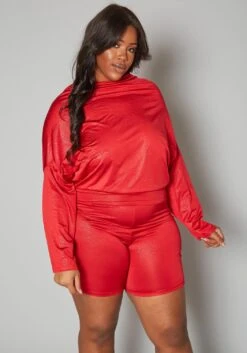 Plus Size Dolman Long Sleeve Romper