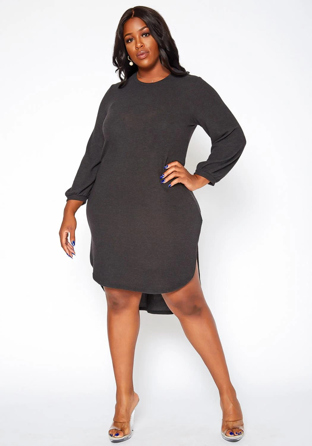 Asoph Plus Size High Low Basic Knit Dress 3 Asoph Plus Size High Low Basic Knit Dress