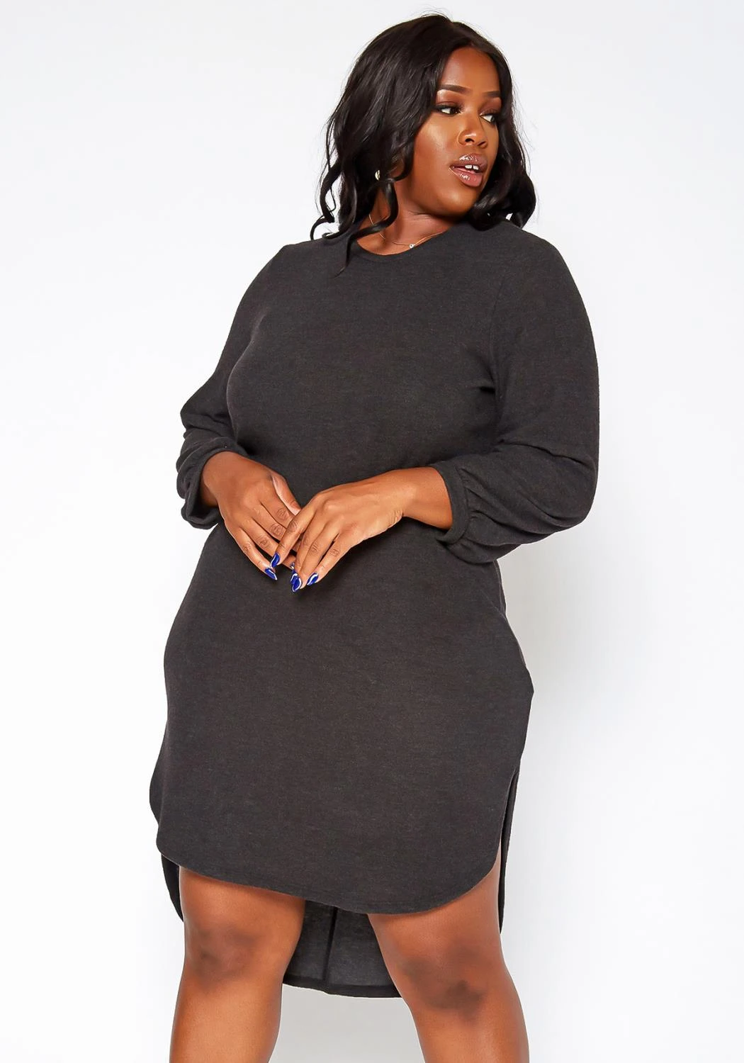 Asoph Plus Size High Low Basic Knit Dress 4 Asoph Plus Size High Low Basic Knit Dress - Image 2