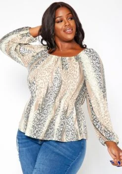 Asoph Plus Size Leopard Print Peplum Top