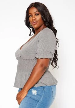 Asoph Plus Size Smocked V Neck Top -Curve Elegance Shop 2018418 108 2