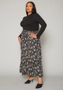 Plus Size Floral Pattern Flare Maxi Skirt -Curve Elegance Shop 2018419 001 2