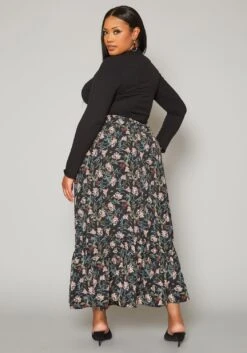 Plus Size Floral Pattern Flare Maxi Skirt -Curve Elegance Shop 2018419 001 3
