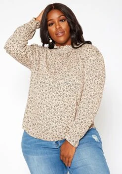 Asoph Plus Size Floral Print Long Sleeve Top