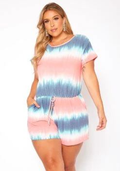 Asoph Plus Size Gradient Tie Dye Lounge Romper