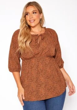 Asoph Plus Size Dainty Leopard Print Flare Top -Curve Elegance Shop 2018483 106 0