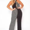 Asoph Plus Size Print Splice Halter Neck Jumpsuit