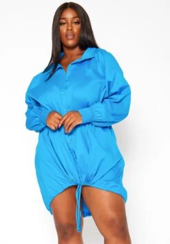 Asoph Plus Size Oversized Button Up Collar Mini Dress