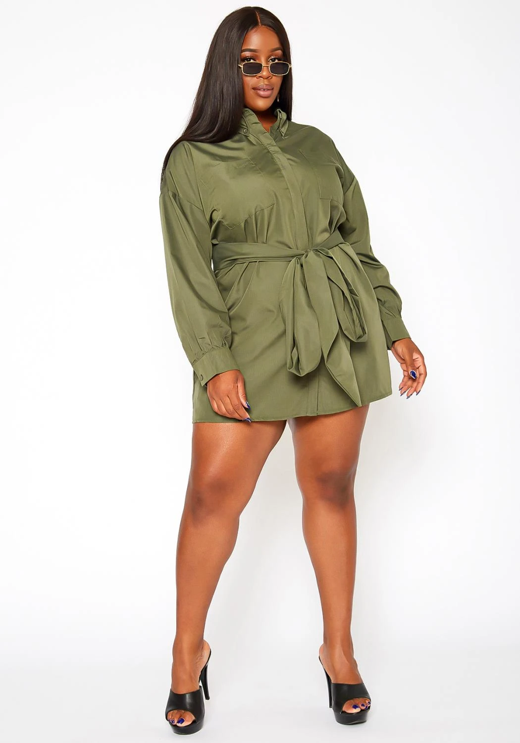 Asoph Plus Size Button Front Collar Mini Dress 4 Asoph Plus Size Button Front Collar Mini Dress - Image 2