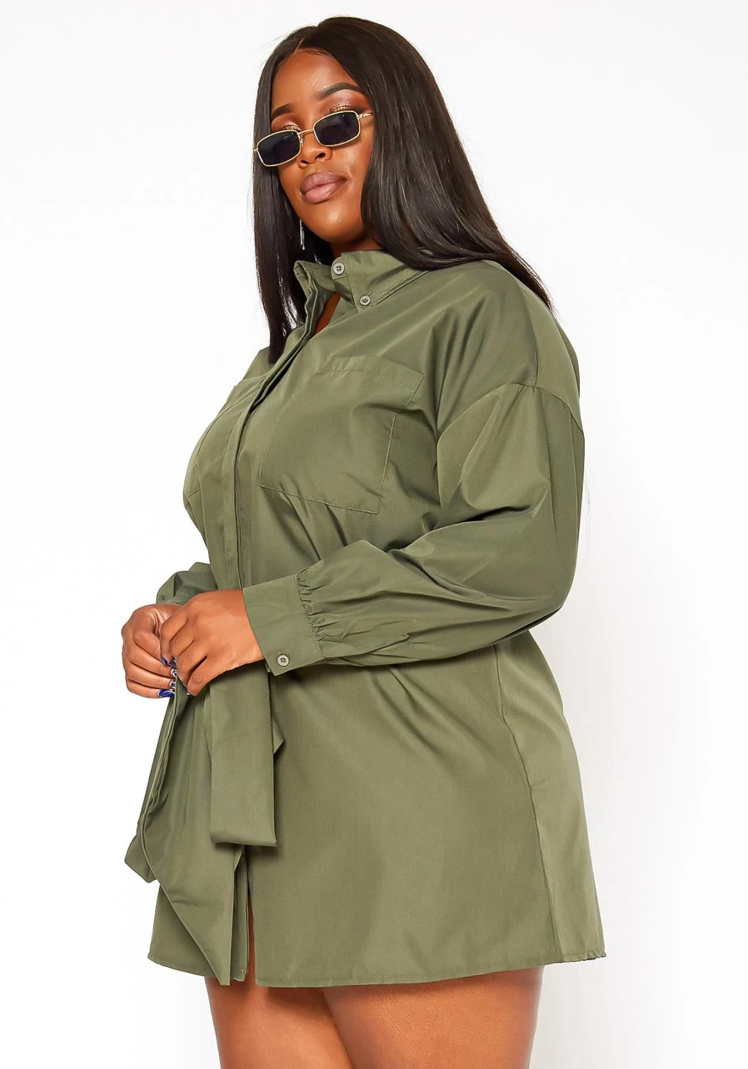 Asoph Plus Size Button Front Collar Mini Dress 5 Asoph Plus Size Button Front Collar Mini Dress - Image 3