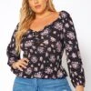 Asoph Plus Size Floral Print Smocked V Neck Top -Curve Elegance Shop 2018580 001 1