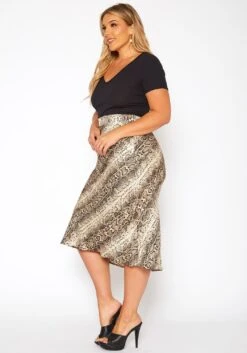 Asoph Plus Size Snakeskin Print Satin Midi Skirt -Curve Elegance Shop 2018593 388 2