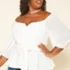 Plus Size Off Shoulder Long Sleeve Peplum Top -Curve Elegance Shop 2018660 135 0