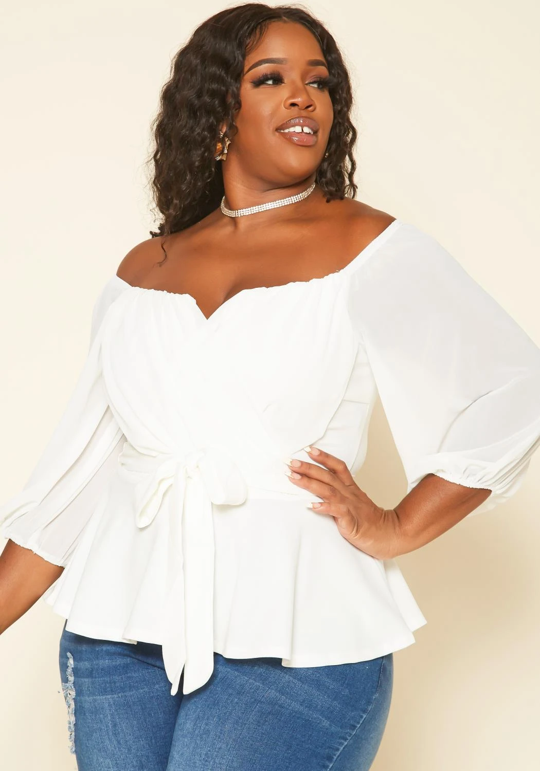 Plus Size Off Shoulder Long Sleeve Peplum Top 3 Plus Size Off Shoulder Long Sleeve Peplum Top