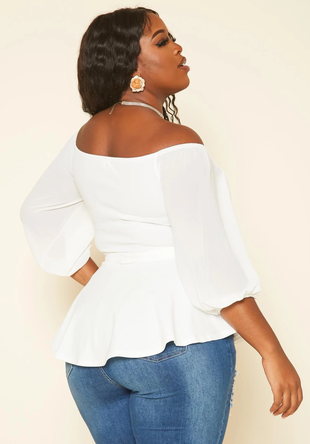 Plus Size Off Shoulder Long Sleeve Peplum Top 6 Plus Size Off Shoulder Long Sleeve Peplum Top - Image 4