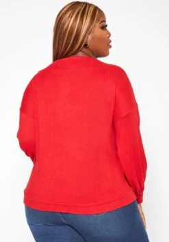 Plus Size Basic Knit Long Sleeve Shirt -Curve Elegance Shop 2018757 110 3