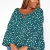 Plus Size Polka Dotted Flare Sleeve Top -Curve Elegance Shop 2018760 161 0