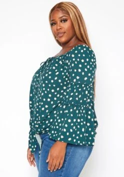 Plus Size Polka Dotted Flare Sleeve Top -Curve Elegance Shop 2018760 161 2