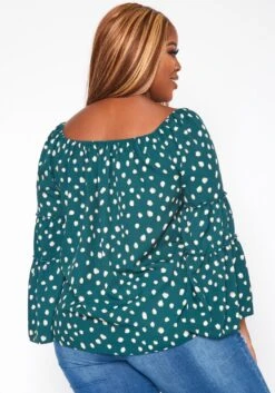 Plus Size Polka Dotted Flare Sleeve Top -Curve Elegance Shop 2018760 161 3