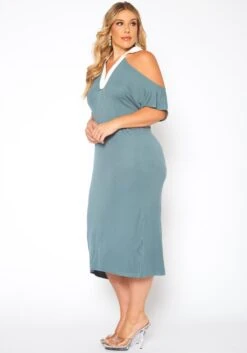 Plus Size Collar Neck Flare Midi Dress -Curve Elegance Shop 2018761 349 2