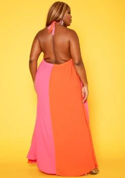 Plus Size Color Splice Flare Maxi Dress -Curve Elegance Shop 2018762 128 3