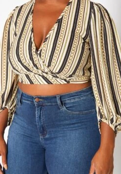Plus Size Chainlink Striped Print Wrap Crop Top -Curve Elegance Shop 2018774 135 4