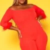 Plus Size Feather Trim Off Shoulder Bodycon Romper -Curve Elegance Shop 2018789 110 1