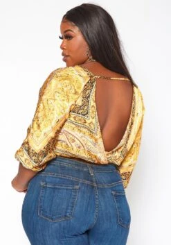 Plus Size Brocade Print Satin Blouse 10 Plus Size Brocade Print Satin Blouse -Curve Elegance Shop 2018815 105 0