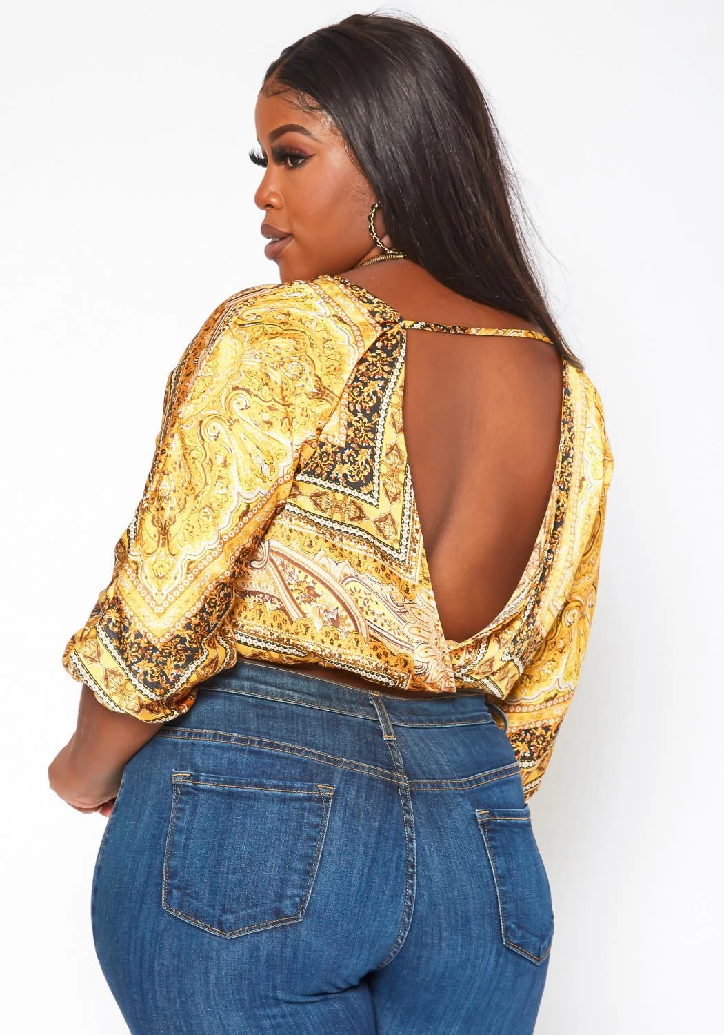 Plus Size Brocade Print Satin Blouse 6 Plus Size Brocade Print Satin Blouse - Image 4