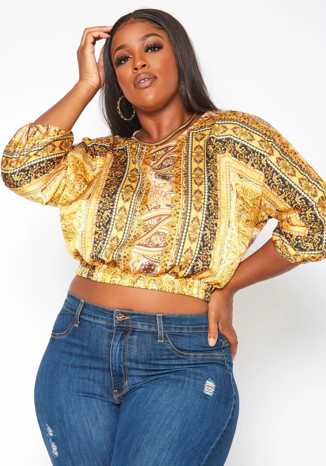 Plus Size Brocade Print Satin Blouse 4 Plus Size Brocade Print Satin Blouse - Image 2