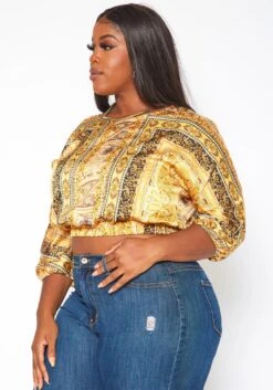 Plus Size Brocade Print Satin Blouse 9 Plus Size Brocade Print Satin Blouse -Curve Elegance Shop 2018815 105 3
