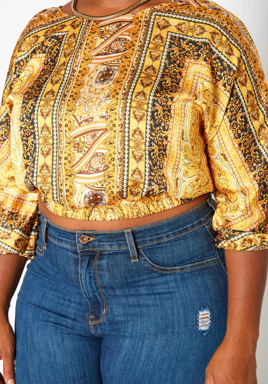 Plus Size Brocade Print Satin Blouse 7 Plus Size Brocade Print Satin Blouse - Image 5