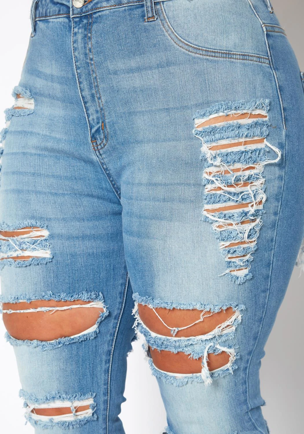 Plus Size Distressed Flare Denim Jeans 7 Plus Size Distressed Flare Denim Jeans - Image 5