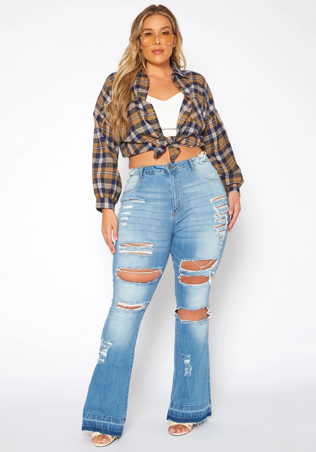 Plus Size Distressed Flare Denim Jeans 3 Plus Size Distressed Flare Denim Jeans