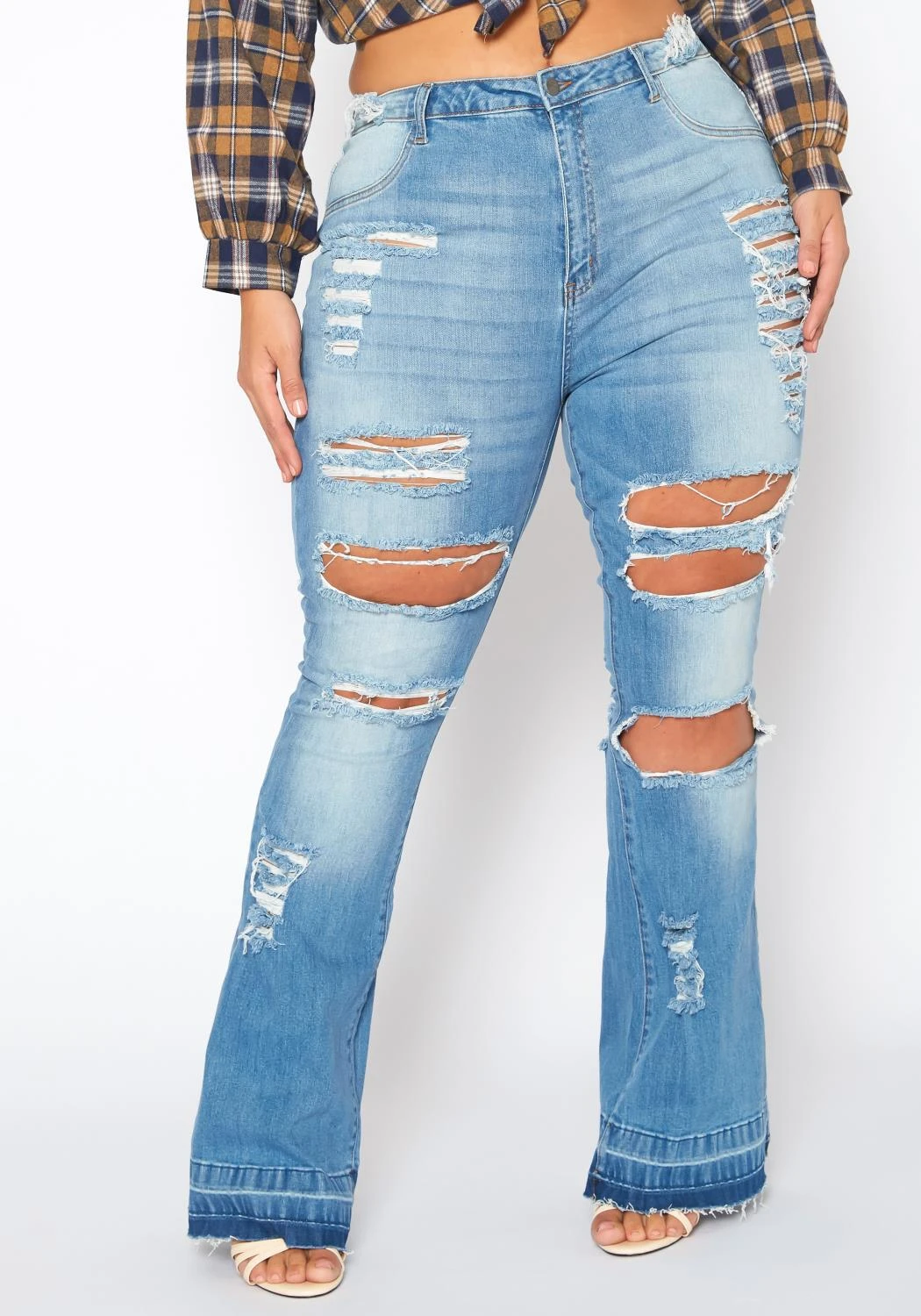 Plus Size Distressed Flare Denim Jeans 4 Plus Size Distressed Flare Denim Jeans - Image 2
