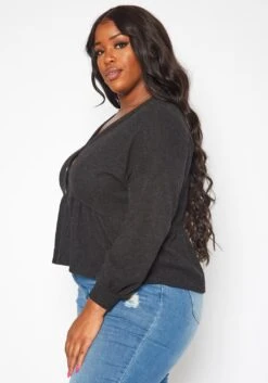 Plus Size Long Sleeve Peplum Top -Curve Elegance Shop 2019031 001 2