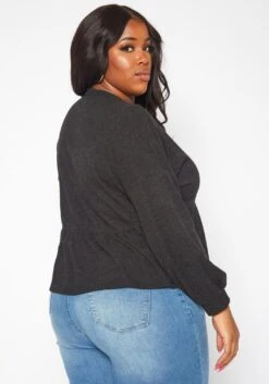 Plus Size Long Sleeve Peplum Top -Curve Elegance Shop 2019031 001 3