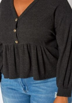 Plus Size Long Sleeve Peplum Top -Curve Elegance Shop 2019031 001 4