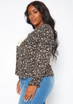 Plus Size Floral Print Long Sleeve Top -Curve Elegance Shop 2019037 001 2