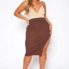 Plus Size High Waist Ribbed Midi Skirt