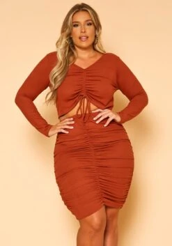 Plus Size Centered Drawstring Two Piece Set