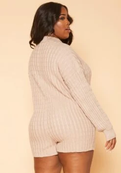 Plus Size Cable Knit Long Sleeve Romper -Curve Elegance Shop 2019154 190 2