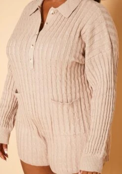 Plus Size Cable Knit Long Sleeve Romper -Curve Elegance Shop 2019154 190 4